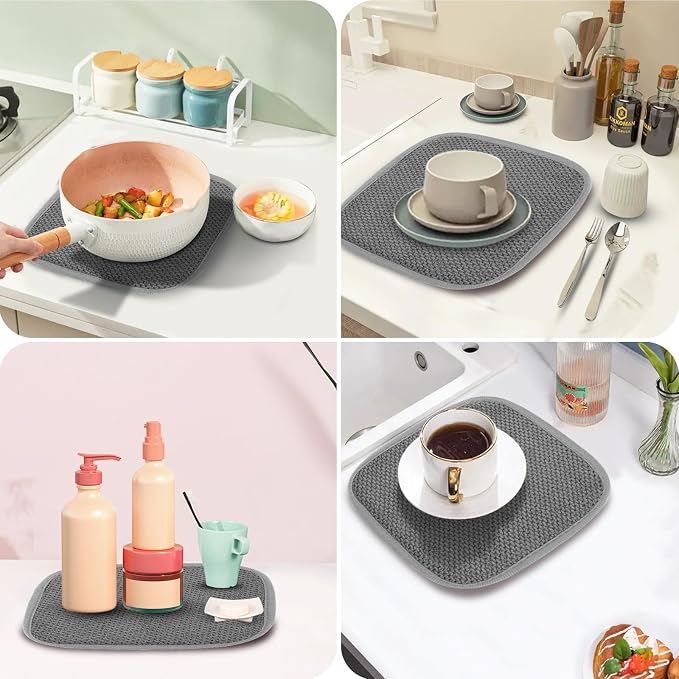 GeeRic Microfiber Dish Drying Mat, Super Absorbent Kitchen Dish Drying Pad, Reversible Gift Mats for Countertop, 7 * 7 inch Gray