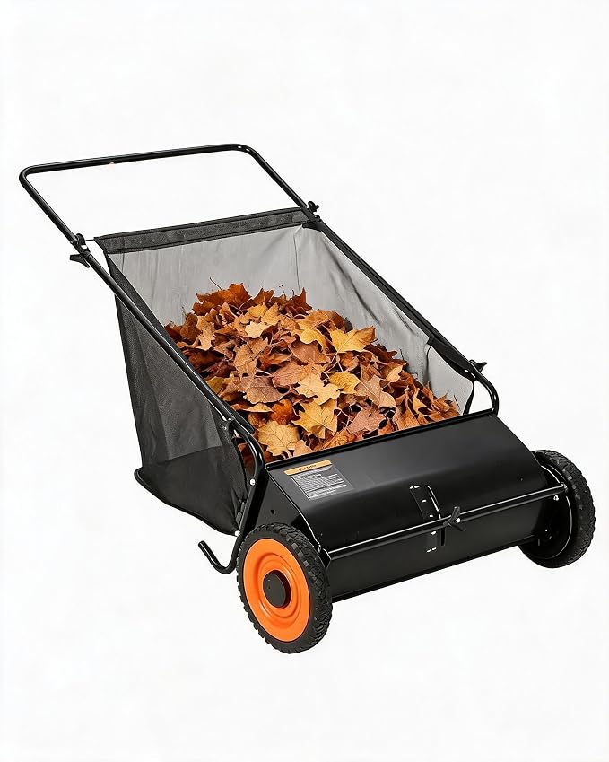 Garvee 26" Push Lawn Sweeper, 7 Cu. Ft. Hopper Capacity Grass Sweeper, Manual Push Yard Sweeper with Height Adjustment & 4 Spinning Brushes, Heavy Duty Lawn Sweeper with Steel Wheels, Black | Manual Push Yard Sweeper with Height Adjustment & 4 Spinning...