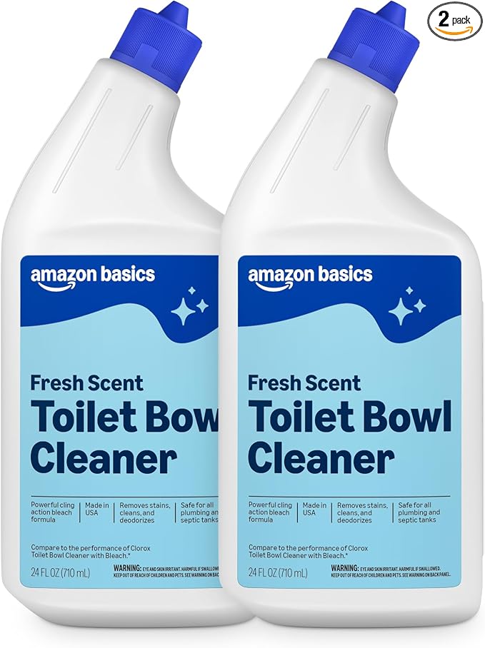 Amazon Basics Toilet Bowl Cleaner with Cling Action Formula, Bleach, Fresh Scent, 24 Fl Oz, Pack of 2, Packaging May Vary