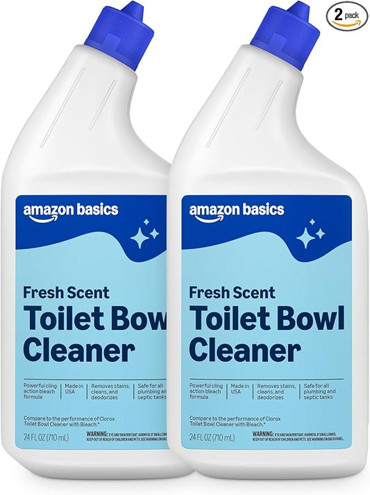 Amazon Basics Toilet Bowl Cleaner with Cling Action Formula, Bleach, Fresh Scent, 24 Fl Oz, Pack of 2, Packaging May Vary