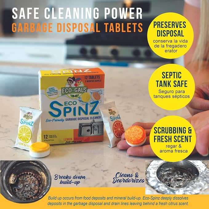 ECO-GALS Eco Spinz Garbage Disposal Soap for Cleaning Kitchen Sinks and Drains 6 ct. Lemon & 6 ct. Orange Citrus Scent