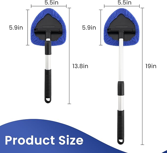 Windshield Cleaner Tool with 180° Rotating Head, Car Window Cleaner Tool with Extendable Handle and 4 Reusable Microfiber Pads, Car Windshield Cleaning Brush for Effortless and Efficient Cleaning