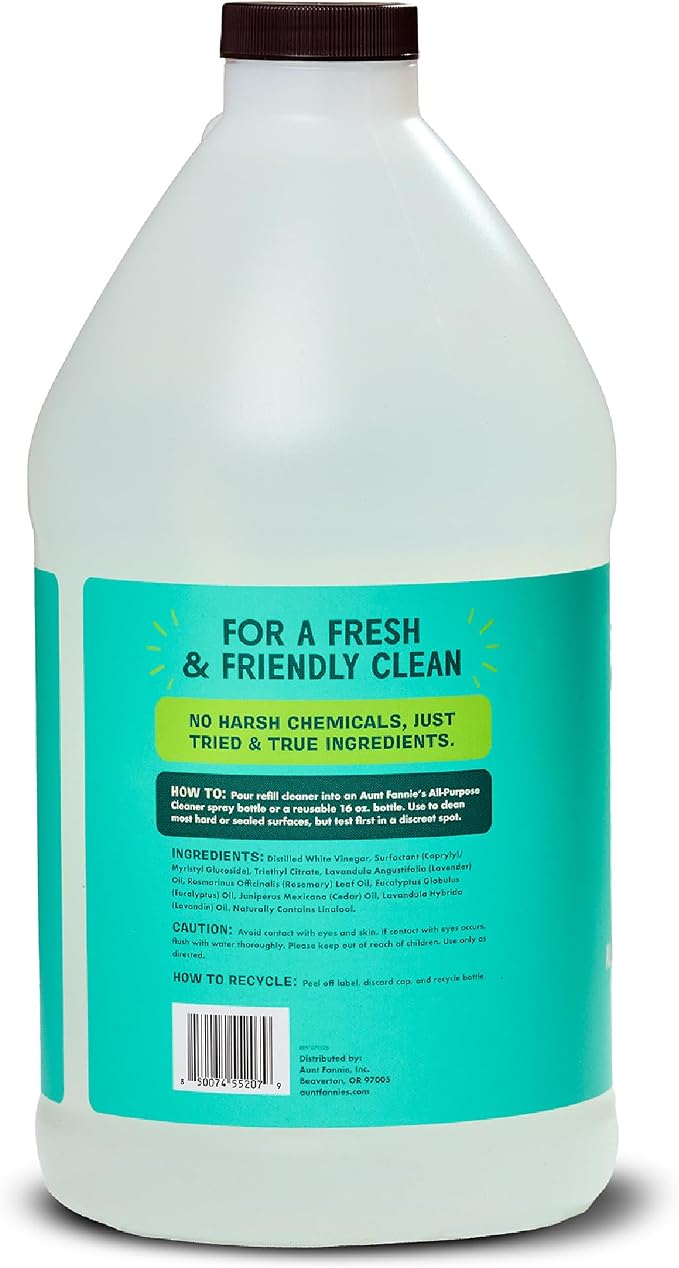 Aunt Fannie's All Purpose Vinegar Cleaner Spray, Eucalyptus, Refill 64 oz | Cuts Grease & Grime, No Harsh Residue, Safe for Kitchens Bathrooms Windows Counters & Sealed Areas, Kid and Pet Safe