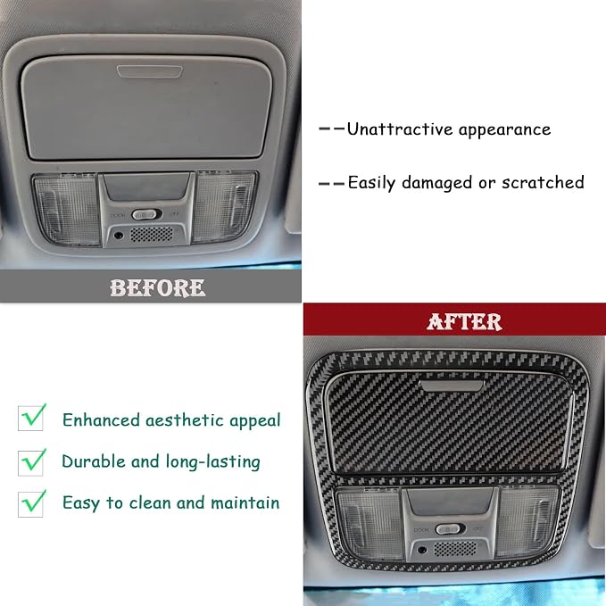 Real Carbon Fiber Trim for Honda Accord Accessories | for 2003 2004 2005 2006 2007，Roof Map Reading Light Panel Reading Lamp Set ，Interior Dash Panel，Thick Overlay Sticker Decal