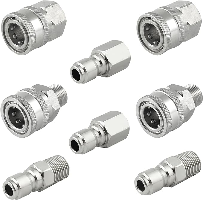 Raincovo Pressure Washer Quick Connect 3/8 Inch, Stainless Steel, 8 Piece | Pressure Washer Fittings, Adapter Set, Female and Male Thread