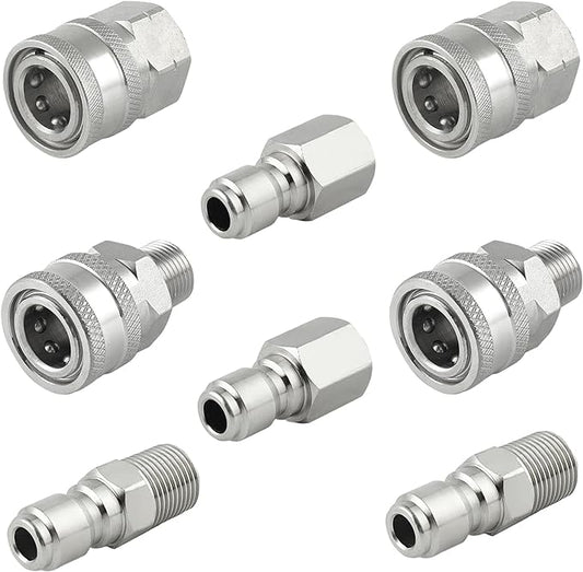 Raincovo Pressure Washer Quick Connect 3/8 Inch, Stainless Steel, 8 Piece | Pressure Washer Fittings, Adapter Set, Female and Male Thread