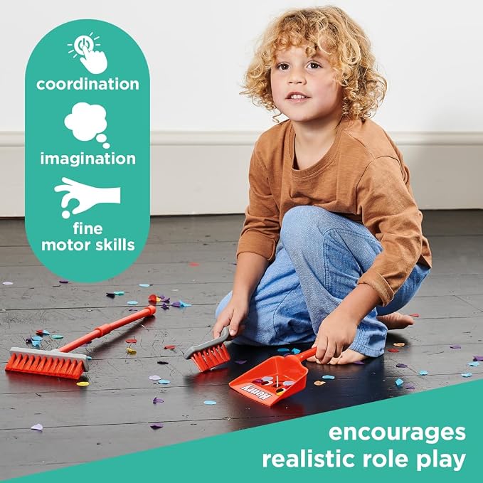 Casdon Henry Brush Set | Child-Friendly Cleaning Toy Set for Ages 3+ | Fun & Educational | Includes Broom, Brush, Dustpan!