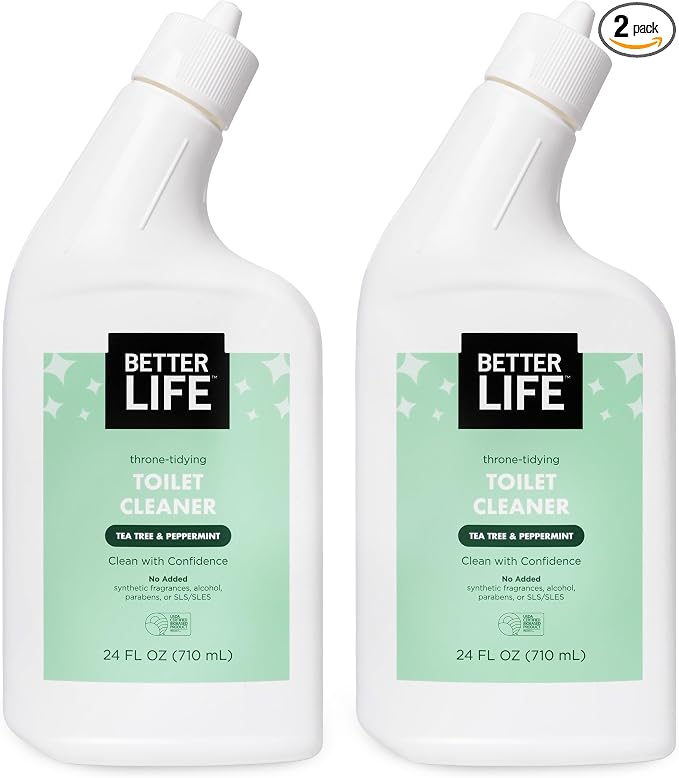 Better Life Toilet Bowl Cleaner, Plant-based, Stain & Odor Remover, Tea Tree & Peppermint Scent Cleaning Gel, Liquid Bathroom Cleaners for Household, 24 Oz, Pack of 2