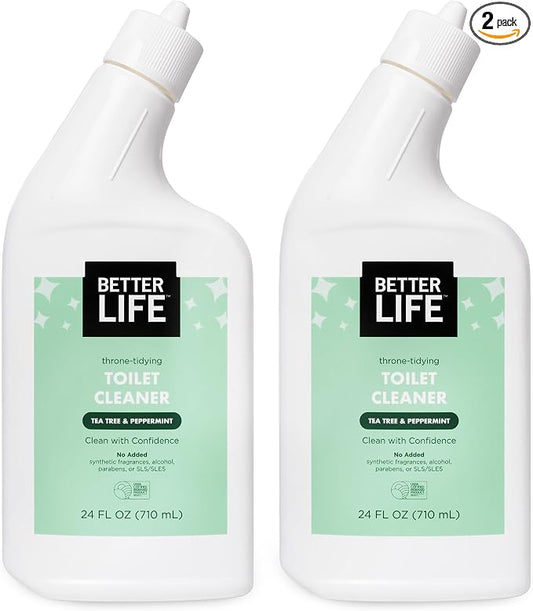 Better Life Toilet Bowl Cleaner, Plant-based, Stain & Odor Remover, Tea Tree & Peppermint Scent Cleaning Gel, Liquid Bathroom Cleaners for Household, 24 Oz, Pack of 2