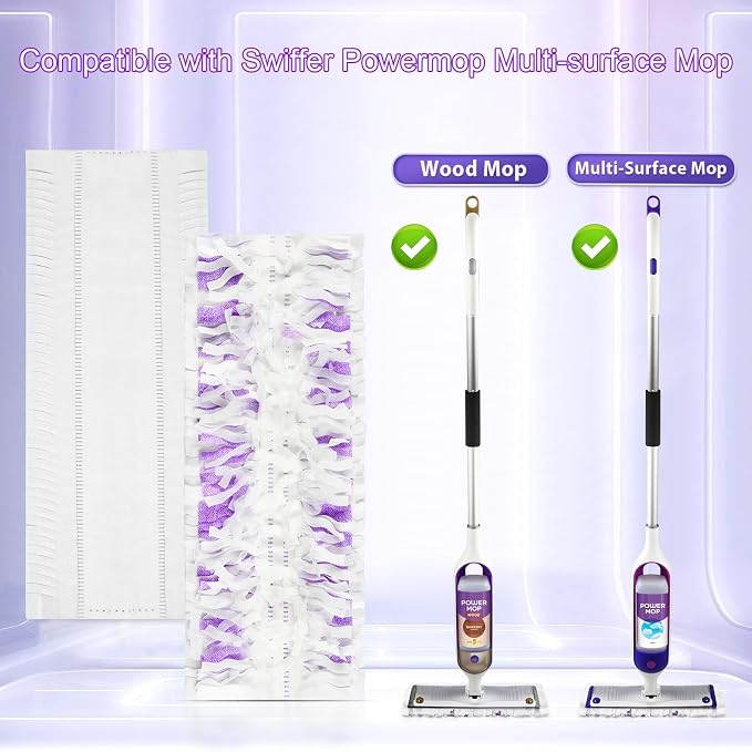 60 Pack Disposable Pads Refills Compatible with Swiffer Power Mop | for Swiffer Power Mop Refill, for All Floor Cleaning, Unscented & Thickened Pads