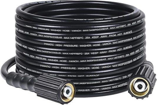 YAMATIC Pressure Washer Hose 25FT x 1/4", 3400 PSI Kink Resistant OEM-Quality Upgrade Power Washer Replacement/Extension with M22-14mm Brass Fittings for Ryobi, Troy Bilt, Greenworks, CRAFTSMAN