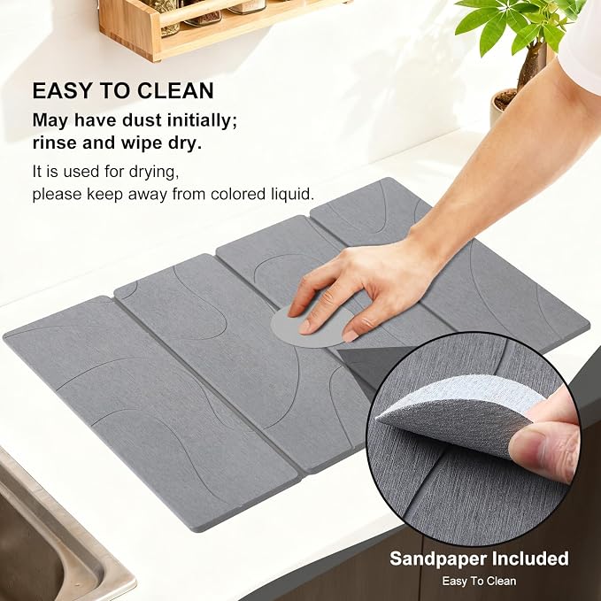 3 PCS Large Stone Dish Drying Mat for Kitchen Counter, Quick Dry Stone Dishes Mats, Sink Faucet Mat, Minimalist Water Absorbing Diatomaceous Earth Drying Pad for Countertop Tableware, Bottles