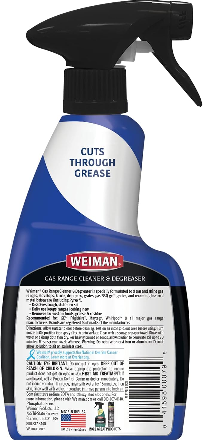 Weiman Heavy Duty Gas Range & Stove Top Cleaner and Degreaser - 4 Pack, 24 Ounces with MicroFiber Cleaning Towel