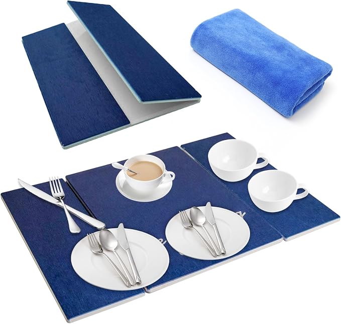 Dish Drying Mat Large Stone Dish Drying Mat For Kitchen Counter Collapsible Quick-Drying Sleek Diatomaceous Versatile Stone Drying Mats For Cups Dishes Bottles Marble (royalblue, 16"×19")