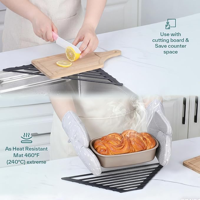 Ohuhu Corner Sink Caddy, Sponge Holder for Kitchen Sink Organizer - Silicone Wrapped Steel Anti Slip Rust Triangle Over the Sink Roll-UP Dish Drying Rack for Sink Corner Kitchen Sink Accessories