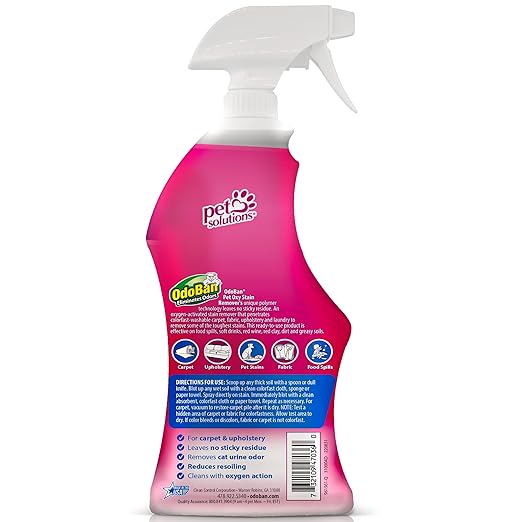 OdoBan Pet Solutions No Rinse Neutral pH Floor Cleaner Concentrate, Made in the USA, 1 Gallon, and Oxy Stain Remover, 32 Ounce Spray