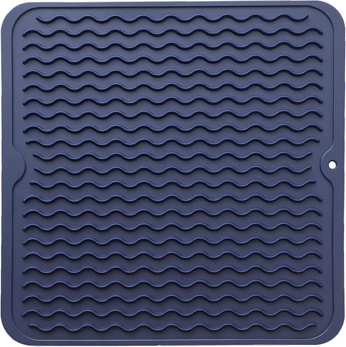 MicoYang Silicone Dish Drying Mat for Multiple Usage,Easy clean,Eco-friendly,Heat-resistant Silicone Mat for Kitchen Counter or Sink,Refrigerator or Drawer liner Navy Blue M 12 inches x 12 inches