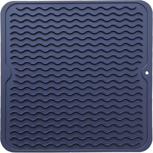 MicoYang Silicone Dish Drying Mat for Multiple Usage,Easy clean,Eco-friendly,Heat-resistant Silicone Mat for Kitchen Counter or Sink,Refrigerator or Drawer liner Navy Blue M 12 inches x 12 inches