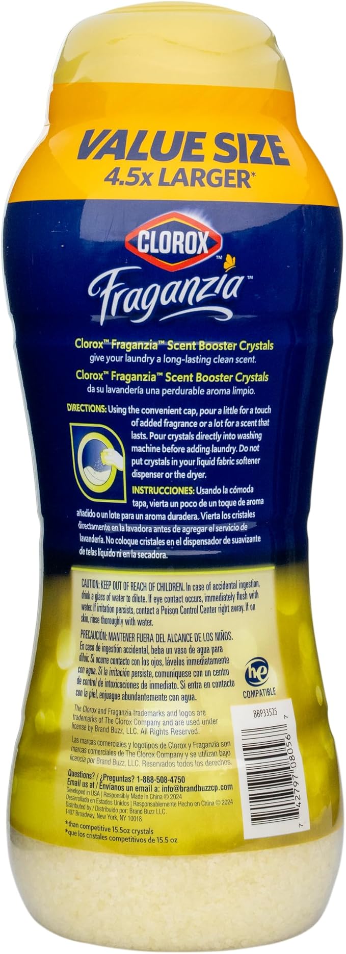 Clorox Fraganzia Laundry Scent Booster Crystals, In-Wash Fragrance Beads for Fresh-Smelling Clothes & Linens, Safe for All Fabrics & Colors, Easy-Pour Bottle, Citrus Blossom Scent, 70 Oz