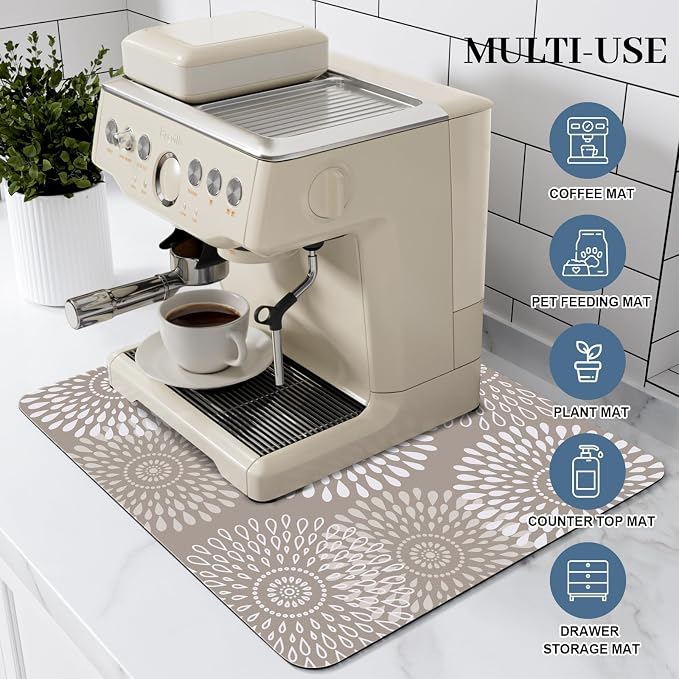 LuxStep Dish Drying Mat Super Absorbent Kitchen Counter Mat Rubber Backing Draining Mat Easy to Clean Kitchen Accessories Dish Rack Pad for Dishes, Utensils, Countertops, Sinks 15" x 18" Khaki