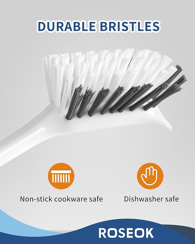 ROSEOK Dish Brush, Dish Scrubber, Nylon Bristles with Built-in Scraper | For Cleaning Dishes, Pots, Non-Stick Pans and Sinks, Navy Blue, 2 Pack