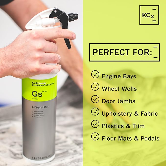 KOCHCHEMIE Green Star - Highly Concentrated Universal Cleaner; NTA, Phosphate, and Solvent Free, Clean Auto Interiors and Exteriors, Engines, Commercial, Home, and Industrial Use (1 Liter)