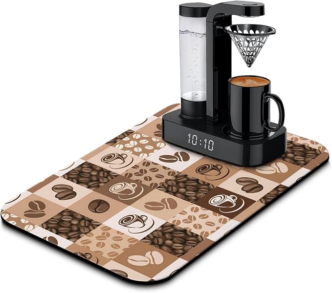Super Absorbent Anti-Slip Silicone Dish Drying Mats for Kitchen Counter - Draining Pad Decor Gift - Fit Coffee Maker, Espresso Machine - 19inx12in