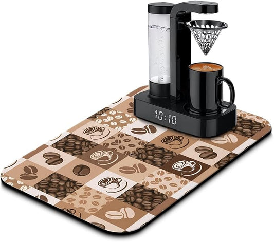 Super Absorbent Anti-Slip Silicone Dish Drying Mats for Kitchen Counter - Draining Pad Decor Gift - Fit Coffee Maker, Espresso Machine - 19inx12in
