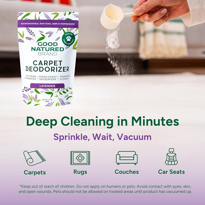 Good Natured Brand | Carpet Deodorizer & Freshener Powder | 31 oz Pet Odor Eliminator for Strong Odor & Pet Urine | Fresh Natural Lavender Scent | Safe for Homes with Pets