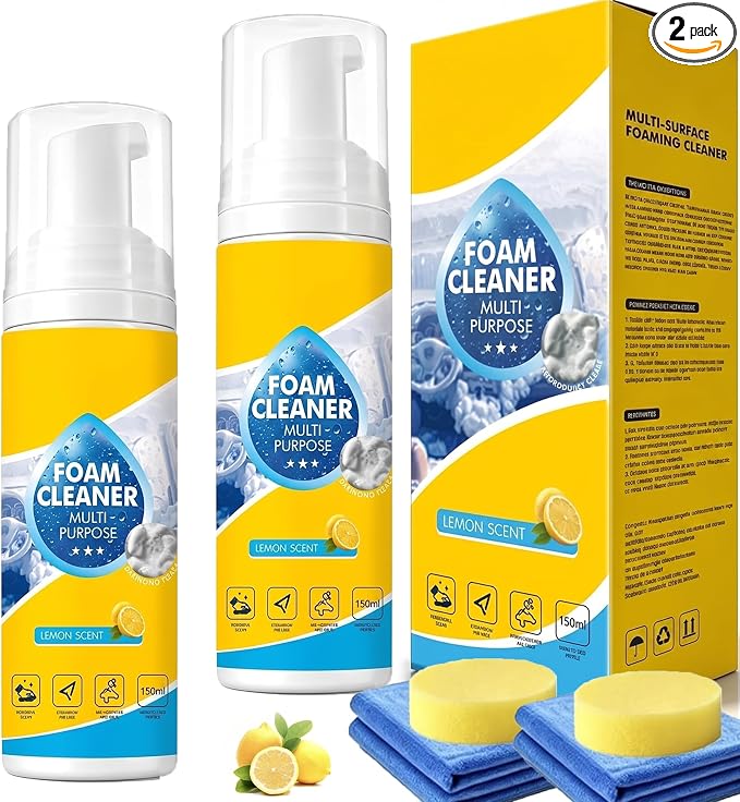 【2Pack】Foam Cleaner,4-in-1 Multi-Enzyme FoamCleaner,New Foam No-Rinse Cleaner,Multifunctional Foam-Cleaner Deep Cleaning Spray for Car Interior Leather Car Seat Cleaner,Kitchen Grease,Sofa Upholstery
