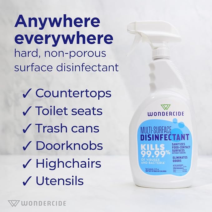 Wondercide - Multi-Surface Disinfectant Spray - 32 fl oz | Kills 99.99% Viruses & Bacteria, Fragrance Free Cleaner with Hypochlorous Acid for Home, Kitchen, Pet Areas