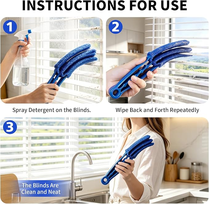 Window Blind Cleaner Duster Brush, 2 Pack with 6 Reusable Microfiber Sleeves for Venetian Blinds, Cleaning Tools for Window Blinds, Air Conditioner Vents, Fans, Car Vent