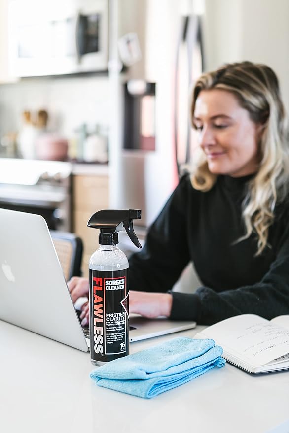 Flawless Screen Cleaner Spray with Microfiber Cleaning Cloth for LCD, LED Displays on Computer, TV, iPad, Tablet, Phone, and More (Single)