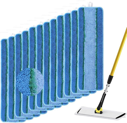 Upgraded Replacement Microfiber Mop Pads for Rubbermaid Commercial 18 Inch Mop 17 Inch Mops, Reusable Wet & Dry Commercial Cleaning Flat Mops System 18" 17" Refill Head for Multi-Surface Floor-12Pack