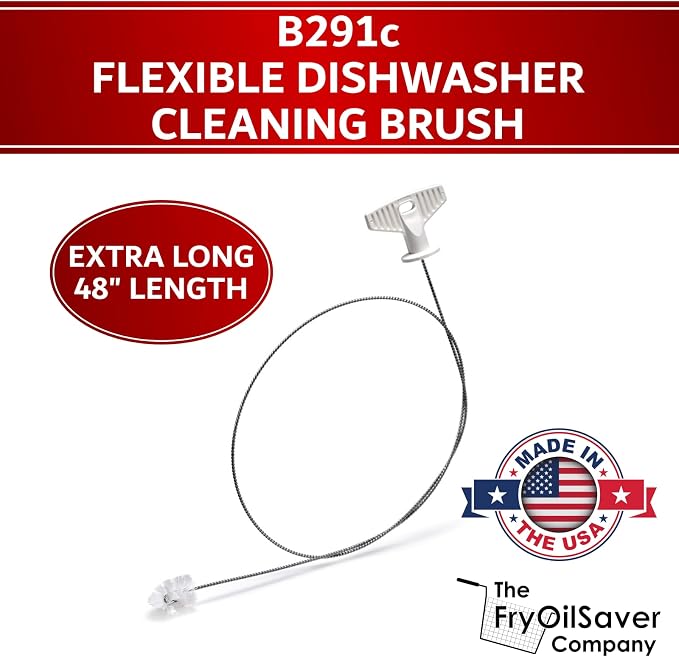 48" Air-Gap Drain Brush - Flexible Dishwasher and Sink Cleaner Tool for Home and Commercial Kitchen - Long Pipe Snake for Garbage Disposal, Shower, Hair Clog Remover - B291C by FryOilSaver Co.