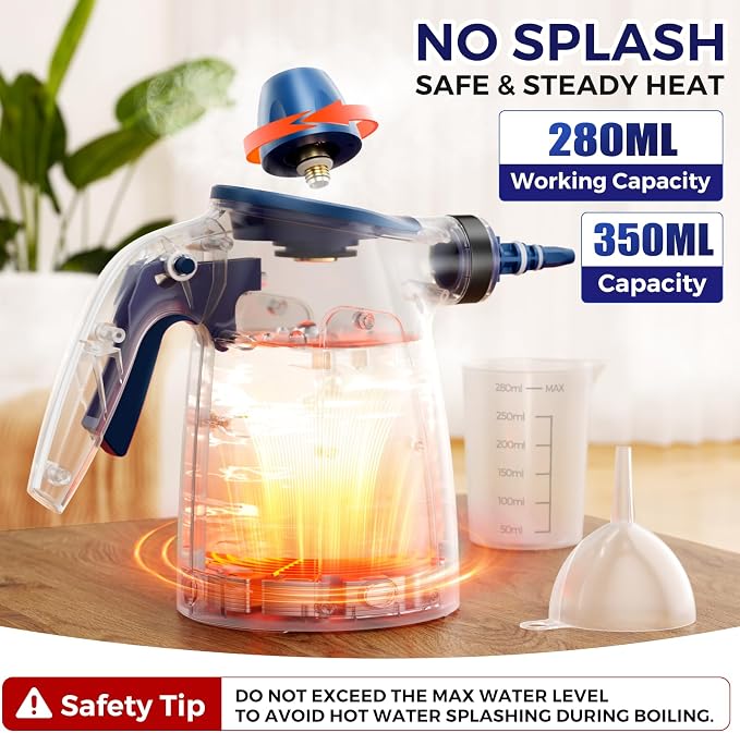 Handheld Steam Cleaner, 230°F Pressurized Steamer with No Water Spitting & Continuous Steam, 350ML Chemical-Free Deep Cleaning for Grease & Grime, 14 Accessories for Grout, Bathroom, Kitchen & Car
