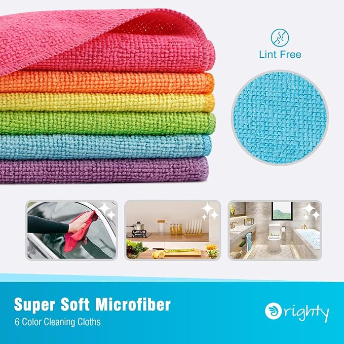 Orighty Microfiber Cleaning Cloth, Cleaning Rags, 12 Pack, 12x11 in | Microfiber Towels for Cars, Soft Highly Absorbent Rag, Lint Free Cloths for Car Care, House, Kitchen