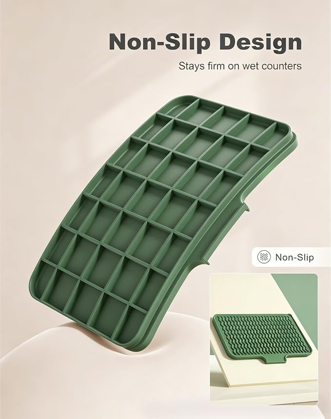 Rnivvi Silicone Dish Drying Mat for Kitchen Counter, 16 x 12" Dish Rack Mat with Drainage Spout, Non-Slip Countertop Protector Heat Resistant Trivet, Drainer Organizer for Home Kitchen Sink , Green