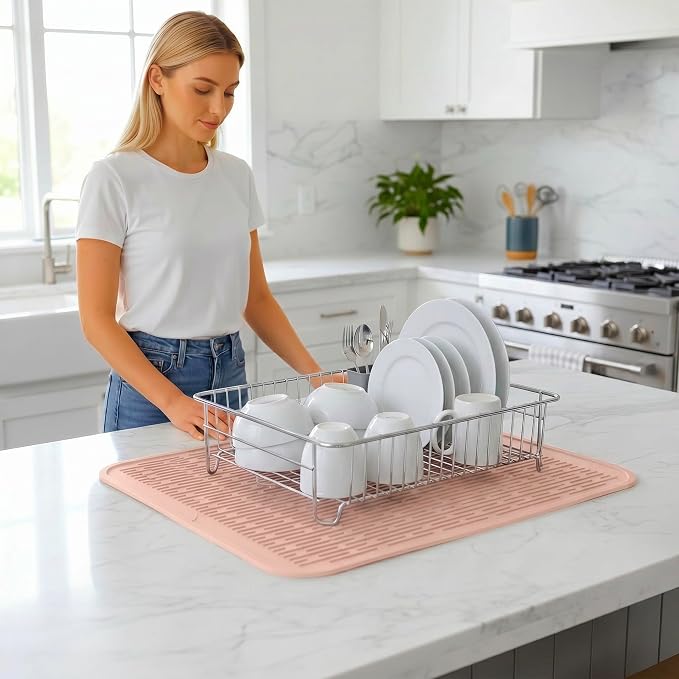 MicoYang Silicone Dish Drying Mat for Multiple Usage,Easy clean,Eco-friendly,Heat-resistant Silicone Mat for Kitchen Counter or Sink,Refrigerator or Drawer Liner Pink 2XL 24 inches x 18 inches
