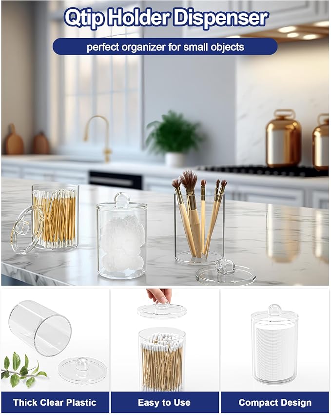 Bathroom Counter Organizer and Storage with 2 Pack Qtip Holder Dispenser, 7 Slots Detachable Toothbrush Holders for Bathrooms, Anti-Slip Electric Toothbrush and Toothpaste Holder Countertop