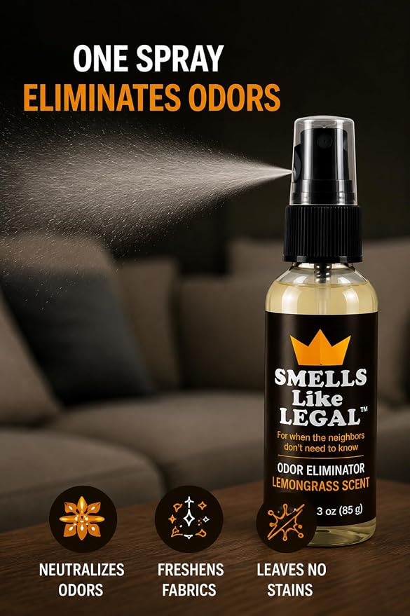 Lemongrass Scent 3 oz Travel Size Odor Eliminator Spray – Eliminates Smoke, Cannabis, Pet & Food Odors – Fabric Safe – Made in USA