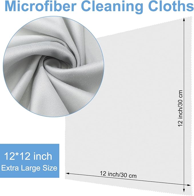 Frienda 12 Pack Large Microfiber Glass Cleaning Cloths 12 x 12 Inch Oversized Sunglasses Cleaning Cloths for Electronics Glasses Screens and Lenses(Blue,Light Gray,Black)