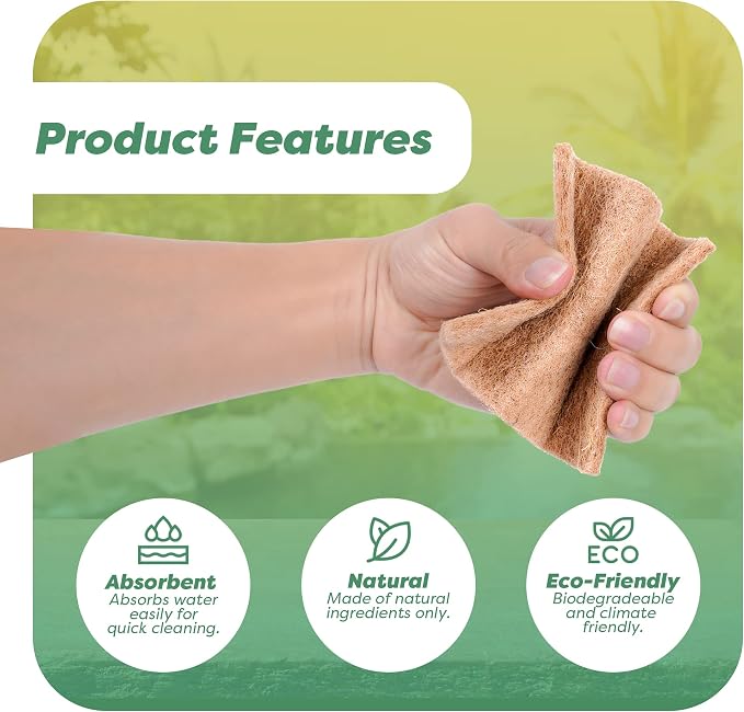 SCRUBIT 24 Natural Scouring Pads - Eco Friendly Scrubbing Pads for Kitchen Cleaning, Dishes, and Pots - Non-Scratch Kitchen Scrubbers - 100% Natural Sisal Fibers (24 Pack)