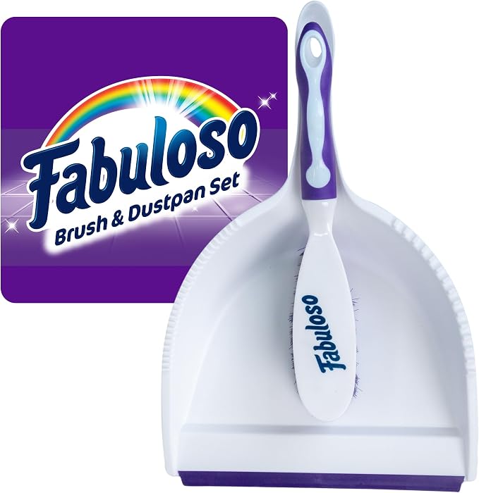 Fabuloso Brush and Dustpan Set Compact Hand Broom Floor Sweeper with Snap-Together Storage and Hanging Hole Quick Sweeping for Kitchen Bathroom Office and Car White and Purple Single Set