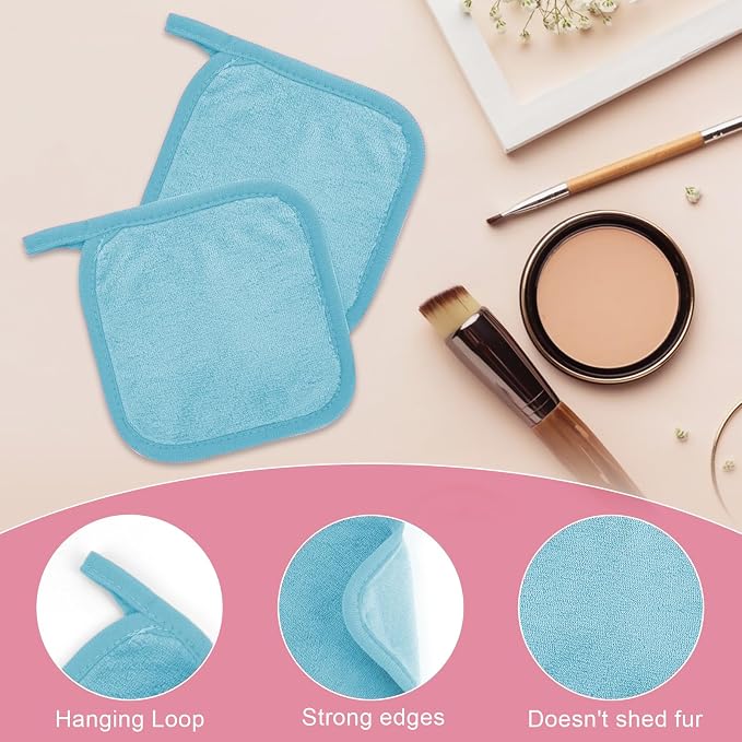 Puomue Makeup Remover Cloth 12 Pack, Ultra Soft and Reusable Microfiber Makeup Remover Towels for All Skin Types, Perfect Face Towels for Women, 6 Inch X 6 Inch, Blue