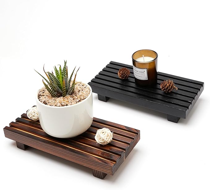 Kitchen Sink Tray for Bathroom Counter Decorative Wooden Riser Soap Holder | Small Dish Soap Dispenser for Bathroom Decor Farmhouse Kitchen Accessories Wood Pedestal Stand Countertop Sponge Vanity Trays