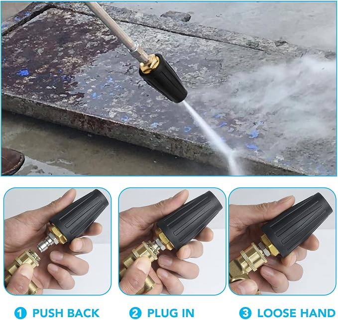 Pressure Washer Tips Turbo Nozzle 4000 PSI 360° Rotating Spray Turbo with 1/4” Quick Connector and 4500 PSI Pivoting Coupler,7 Spray Nozzles Tips Kit Multiple Degrees