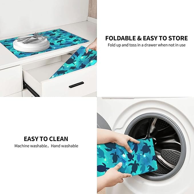 Sea Turtles Blue Dish Drying Mat For Kitchen Counter, Super Absorbent Microfiber Dish Drying Pad, Kitchen Gadgets For Easy Clean Multi-Use Large 18"x24"