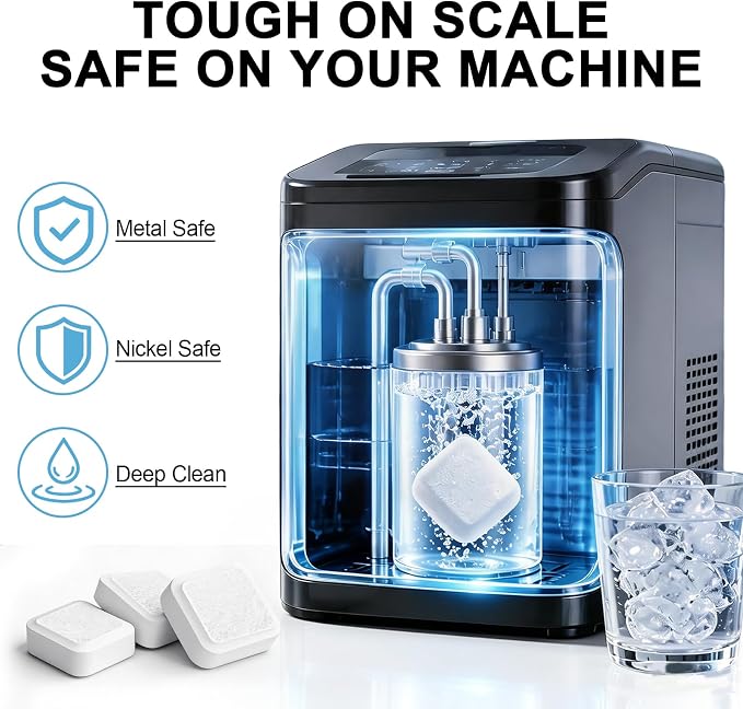 blue fresh Ice Machine Cleaner Tablets for Countertop, Portable & Commercial Ice Makers, 28 Pack Nickel Safe Descaler, Removes Scale and Buildup, Compatible with Opal, GE Profile, Frigidaire