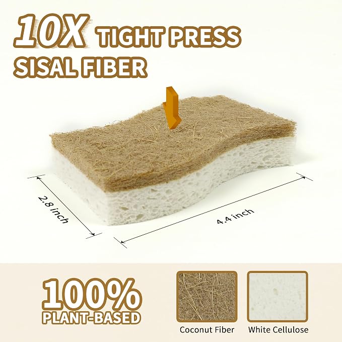 Natural Kitchen Sponges, Biodegradable & Compostable | Non-Scratch Cellulose Coconut Fiber Sponges for Dishes, Pots & Pans | Eco-Friendly Cleaning Sponge (24)